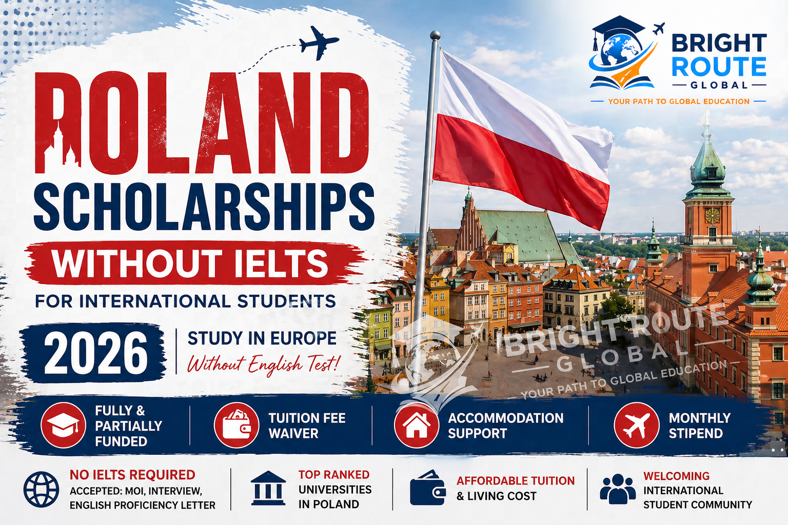 poland scholarships without ielts 2026