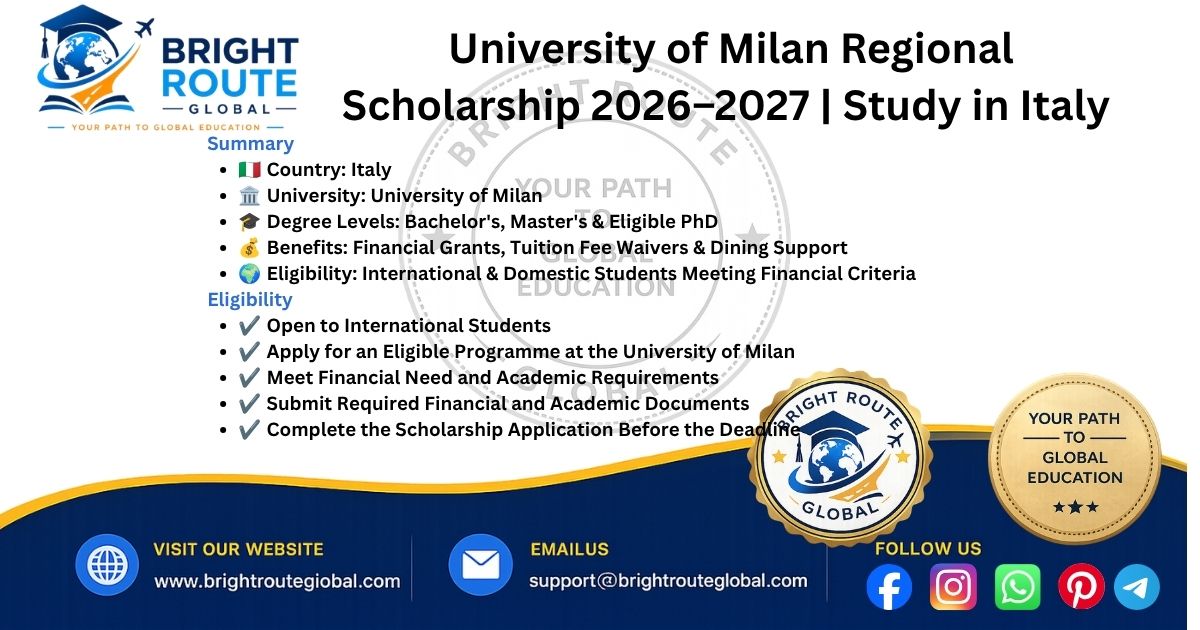 International students at the University of Milan receiving Regional Scholarship support in Italy.