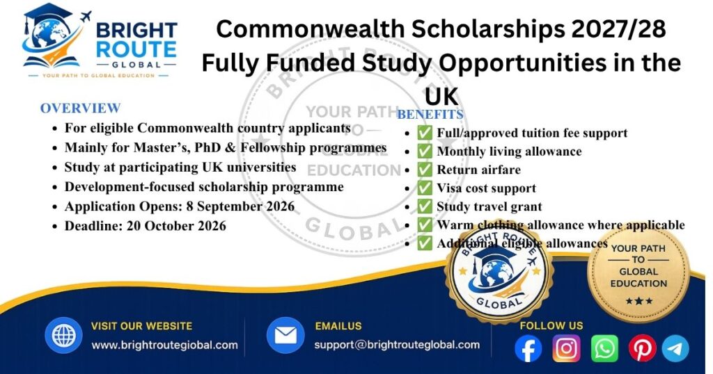 Commonwealth Scholarships 2027/28 for international students to study in the UK