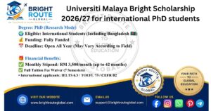 Universiti Malaya Bright Scholarship 2026/27 for international PhD students