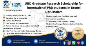 UBD Graduate Research Scholarship for international PhD students in Brunei Darussalam